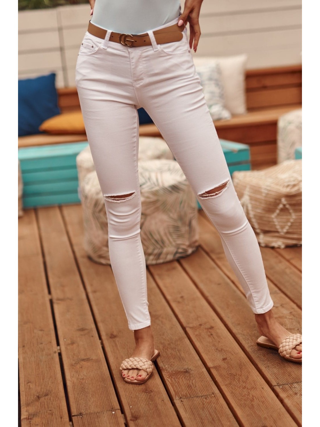 White denim pants with holes 6796 - Online store - Boutique